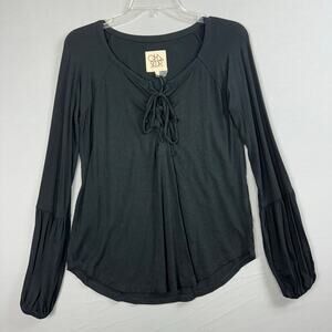 Chaser Lace Up Bishop Sleeve Top Women’s Medium Black